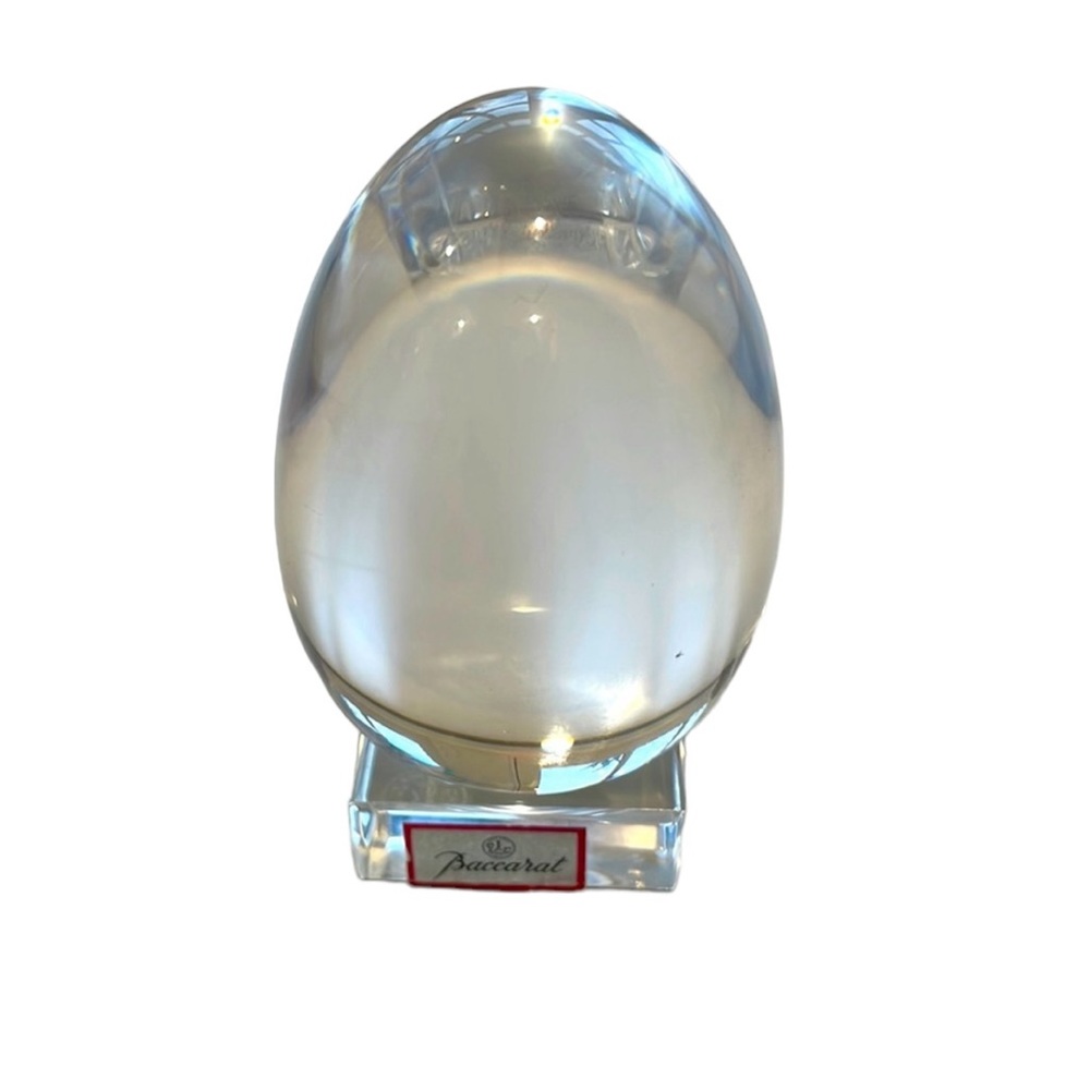 Vintage BACCARAT France Clear Art Glass Crystal EGG & STAND. NWT
